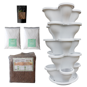 Single 5 Tier Large Verandah Planter Garden Kit (Inc Coir, A & B Nutrient and Bardee Superfly Organic Booster) - Stone White