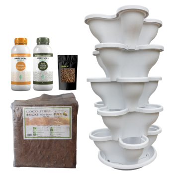 Single 5 Tier Large Verandah Planter Garden Kit (Inc Coir, A & B Nutrient and Bardee Superfly Organic Booster) - Stone White