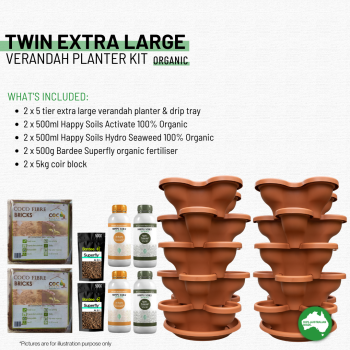 Twin 5 Tier Extra Large Verandah Planter Garden Kit (Inc Coir, A & B Nutrient and Bardee Superfly Organic Booster)  - Charcoal