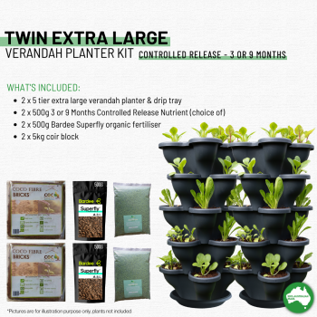 Twin 5 Tier Extra Large Verandah Planter Garden Kit (Inc Coir, A & B Nutrient and Bardee Superfly Organic Booster)  - Terracotta