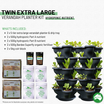 Twin 5 Tier Extra Large Verandah Planter Garden Kit (Inc Coir, A & B Nutrient and Bardee Superfly Organic Booster)  - Terracotta