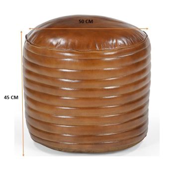 CARAMEL GROOVED LEATHER OTTOMAN