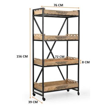 INDUSTRIAL BISTROT DE FRANCE BOOKCASE ON WHEELS