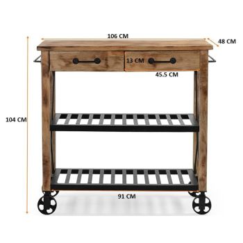 HARDWOOD BUTLERS TROLLEY ON WHEELS DISTRESSED FINISH