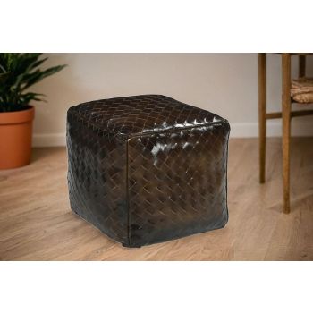 GENUINE LEATHER LATTICE OTTOMAN