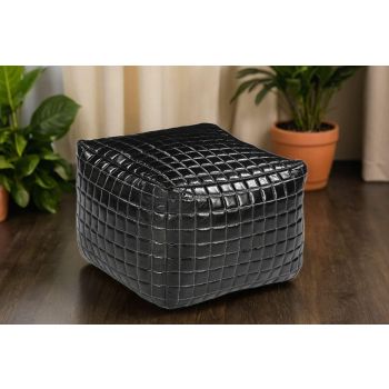 SLEEK BLACK LEATHER OTTOMAN