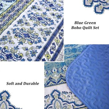 Blue teak Sunrise Floral Lightweight 3 Pc Bedspread & Pillow Cover Set