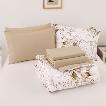 Soft Floral Leaf Comforter Set, King Size, Plush Quilted Bedding with Pillowcases