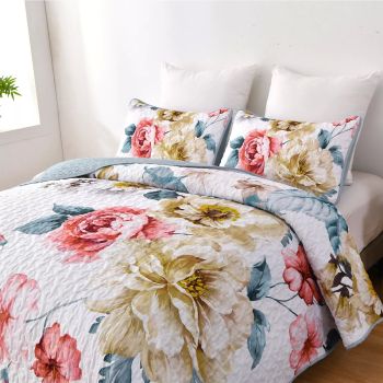 Vibrant Quilted Bedspread and Pillowcases Set: Add Color and Comfort to Your Space - Queen size