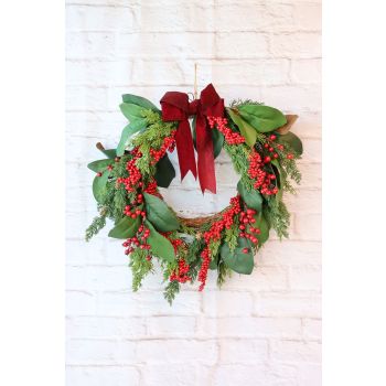 BERRY CEDAR WREATH GREEN RED 40CM - X3441 (Box of 1pcs)