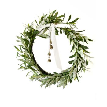 OLIVE WREATH WITH BOW & BELL 61CM