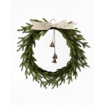 PINE WREATH W/BOW & BELL 50CM