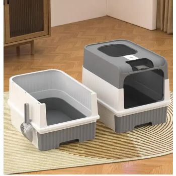 Large Enclosed Cat Litter Box with Drawer and Scoop - Odor Control, Removable Tray, Easy Clean Design