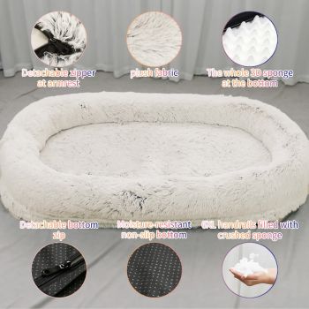 Fluffy Donut-Shaped Pet Bed- Soft, Cozy, and Anti-Anxiety for Dogs and Cats, Machine Washable  Light Gray  Size:L 90*65*20cm