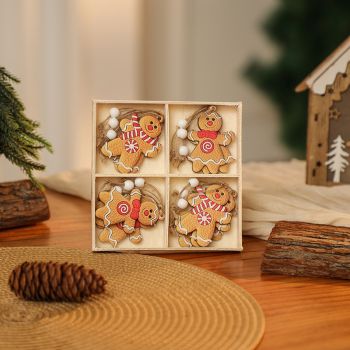 3 boxe style a set New Christmas Decorations, Small Wooden Pendants, Christmas Tree Decorations, 12 Wooden Box Packaging Pendants