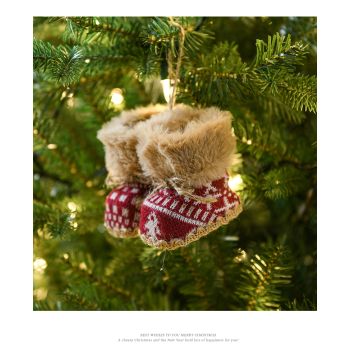 Knitted Christmas Boot Ornaments with Faux Fur Trim - Set of 3 Hanging Decorations