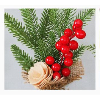 Mini Christmas Pine Tree Decoration - 10.24 Inches Tall with Red Berries and Burlap Base  (4 trees)