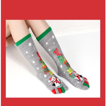 Penguin Christmas tabi socks with gift tower design, women's cartoon stockings 5 pairs