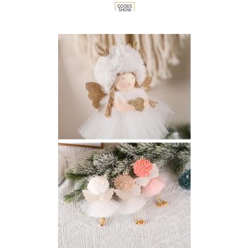 Gold and White Angel Ornament with Bells and Glitter Wings - Christmas Hanging Decoration 16*10*5cm  White colour (5 pieces)