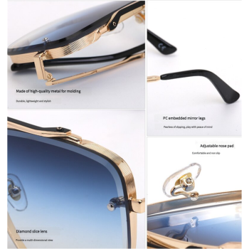 Outer Blue Square Sunglasses,Fashionable Men's Metal, UV400 Gradient Lenses for Timeless Style