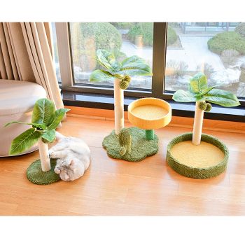 Cat Tree with Faux Leaves, Sisal Scratching Post, Cozy Bed, and Playful Toy