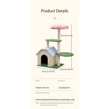 Floral Cat Tree with Cozy Hideaway and Scratching Posts (50x38x92 cm)