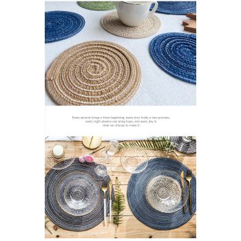 Round Woven Placemats -Colorful Braided Table Mats for Dining & Home Decor 11cm 10pcs Blue