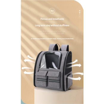 Grey Collapsible Pet Carrier Backpack with Trolley Sleeve