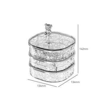 Elegant Crystal Stackable Jewelry Organizer with Bear Handle - 3-Tier Display Box for Accessories 13.4*13.4*14.2cm