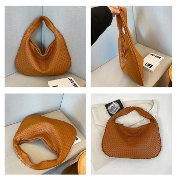 Elegant Woven Leather Hobo Bag - Soft Shoulder Tote 47*32cm (Coffee)