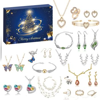 Luxury Christmas Jewelry Advent Calendar - Necklaces, Earrings, Rings, and Bracelets Gift Set