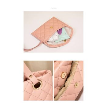 Elegant Quilted Tote Bag with Matching Clutch in Soft Pink