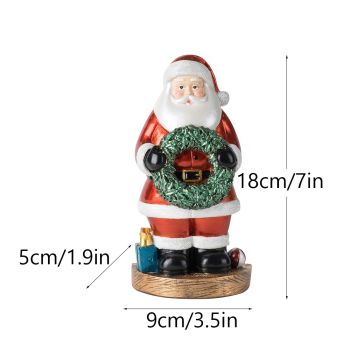 Santa Claus Figurine with Wreath - 18cm Festive Resin Christmas Decoration