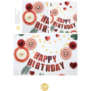 Happy Birthday Party Decoration Set -  Fan Decorations, Hearts, Stars & Banner