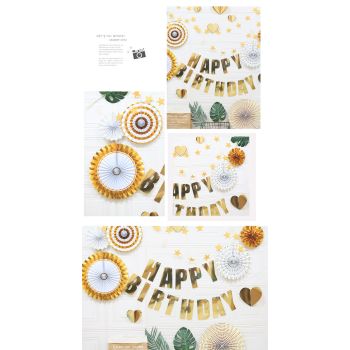 Happy Birthday Party Decoration Set -  Fan Decorations, Hearts, Stars & Banner