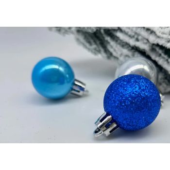 49-Piece Christmas Ornament Set - 3cm Blue, Silver Baubles for Christmas Tree Decoration