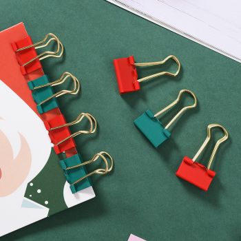 B41025 Christmas Stationery Set - Festive Binder Clips, Paper Clips, and Push Pins in Holiday Colors(2 set)