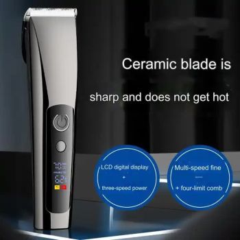 Black Professional Rechargeable Hair Clipper with Digital LED Display - Precision Trimmer for Men 