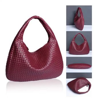 Lotus purple Elegant Woven PU Leather Hobo Bag - Stylish Large-Capacity Shoulder Handbag for Women