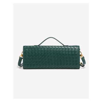 Light Green Luxury Woven PU Leather Clutch - Elegant Women's Evening Baguette Bag with Adjustable Shoulder Strap