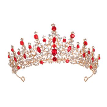 Luxury Full Rhinestone Bridal Tiara - Elegant Alloy Crown Hairband with 3A Grade Crystals  Red