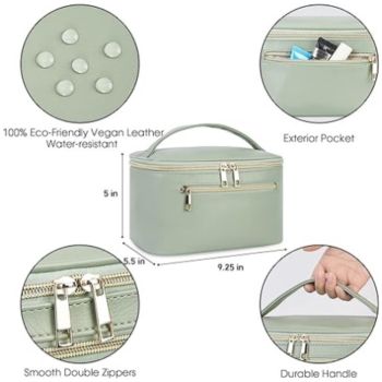 Green PU Leather Large Capacity Makeup Bag - Waterproof & Multifunctional Handbag for Women