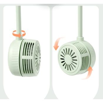 Green Portable Neck Hanging USB Fan – Foldable Lazy Fan with Strong Airflow, USB Rechargeable, Outdoor & Desktop Use