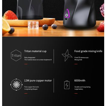 Black Portable High-Capacity Juicer Cup - Powerful Blender with Ice Crushing Capability for Smoothies & Juices