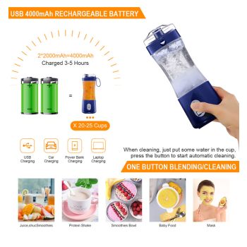White Portable Mini Juicer - Rechargeable Electric Fruit Juicer Cup, Compact & Convenient