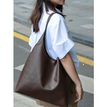 Black Oil-Wax Leather Style Casual Shoulder Bag, Versatile Handbag and Crossbody Tote for Women
