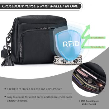 Dark Brown Vintage Multi-Zip Crossbody Bag with Card Slots and Adjustable Strap, Minimalist Solid Color Shoulder Bag