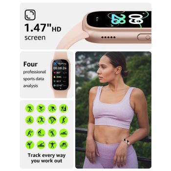 Pink Smart Fitness Tracker with Bluetooth Calling, Heart Rate, Blood Pressure, Blood Oxygen, and Sports Modes