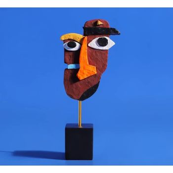 Brown Modern Abstract Face Sculpture - Colorful Resin Art Statue for Home & Office Decor