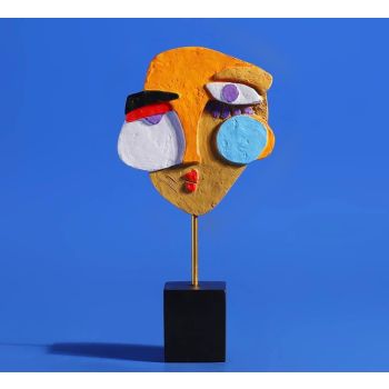 Modern Abstract Face Sculpture - Colorful Resin Art Statue for Home & Office Decor